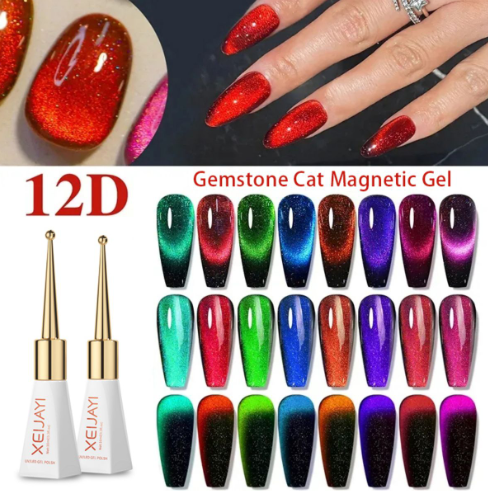 1PC 10ML Glitter Gel Nail Polish 12D Cat Eye Effective Gel UV LED Light Soak Off Nail Art Manicure Salon Home Gift