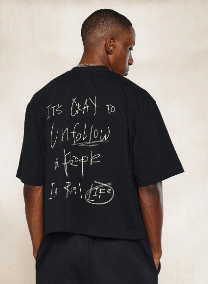 SUMWON Crop Fit Tee With Text Graphic Print