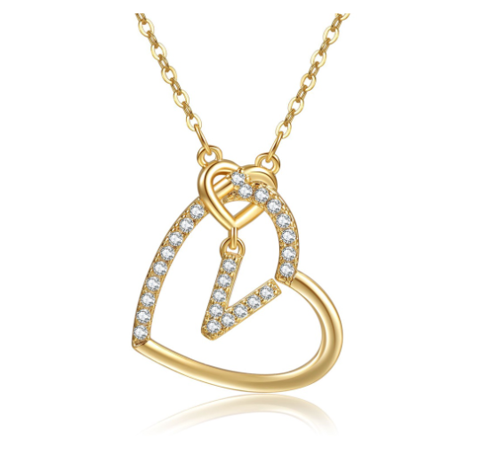 A-Z Letter Necklaces Fashionable Heart Pendant Accessories Women's Necklace V