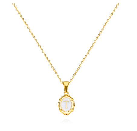 26 Letter Pendant Necklace 18k Gold Oval Shell Neck Chain Necklace Fashion Gift T