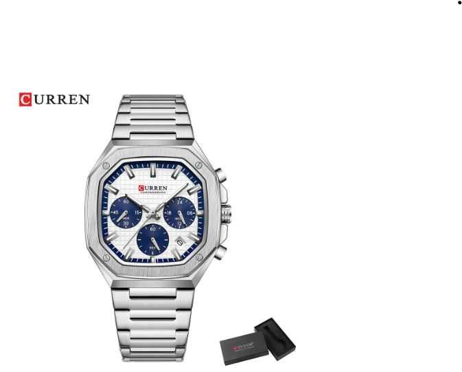 CURREN top luxury High-end fashion Business temperament Stainless steel design Seiko manufacture Quartz waterproof  Watch SILVER WHITE