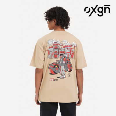 OXGN Anime Graphic Print Oversized T-Shirt For Men (Khaki)