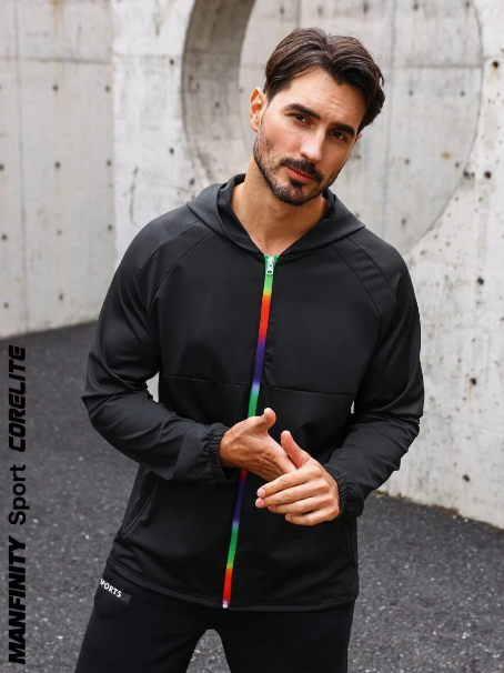 Manfinity Sport Corelite Men'S Raglan Sleeve Hooded Sport Jacket Workout Tops