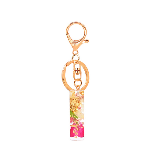 A-Z 26 Letter Pendant Keychains Resin Dried Flower Alphabet Keyring Charm Women Cute Bag Ornamant Accessories Gifts I