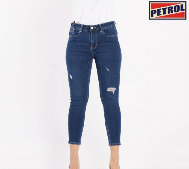Petrol Ladies Basic Denim Cropped for Women Mid Waist Trendy Fashion 125607-U Medium Shade