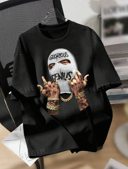 SHEIN EZwear Cool Streetwear Oversize Graphic Printed Short Sleeve T-Shirt For Women, Summer