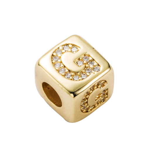 Gold Rhinestone Letters Cube Charm for Bracelet Necklace A-Z Alphabet Dice Beads G