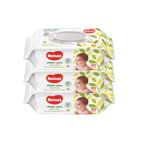 Huggies Clean Care Baby Wipes 80 Sheets x 3 Packs 240pcs