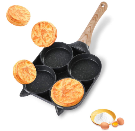 4 Hole Wooden Frying Cooking Pan With Design Non-Stick Pancake Maker Breakfast Cat Ears Pan