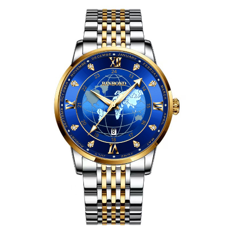 Binbond Original Luxury Men's Unique Watch Male Earth Starry Sky Luminous Fashion Business Stainless Steel Butterfly Buckle Wrist Watch M9