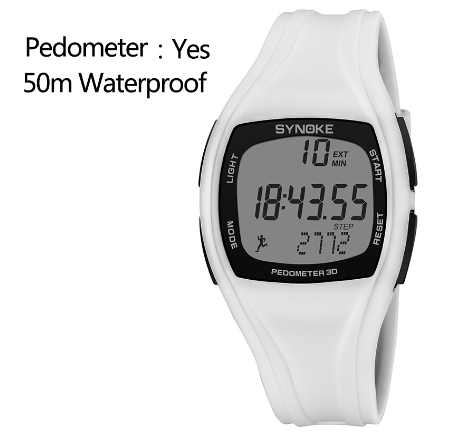 SYNOKE Men Watch 50M Waterproof 3D Pedometer Digital Military Sport Watches WHITE