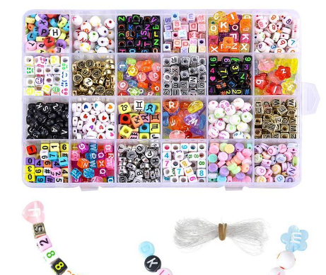 English Letter Acrylic Beads Charms Bracelet Necklace for Jewelry Making DIY Set (With colored lines）