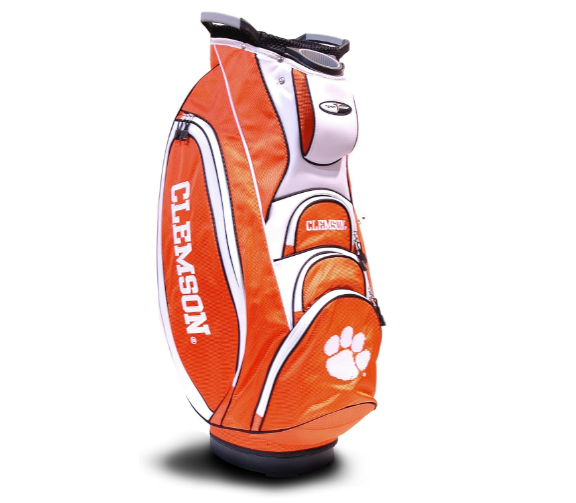 Team Golf NCAA Clemson Tigers Victory Golf Cart Bag, 10-way Top with Integrated Dual Handle & External Putter Well, Cooler Pocket, Padded Strap, Umbrella Holder & Removable Rain Hood