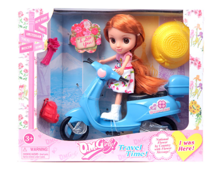 O.M.Girly Travel Time Brunette Doll and Vehicle Playset