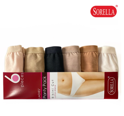SORELLA 6 in 1 hipster panty pack AH310 Fashion Womens Underwear Panty Nude Neutral Colors