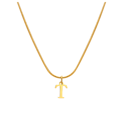 Vnox Gold 26 Capital Letter Necklace for Women,Stainless Steel Initial Pendant Necklaces T