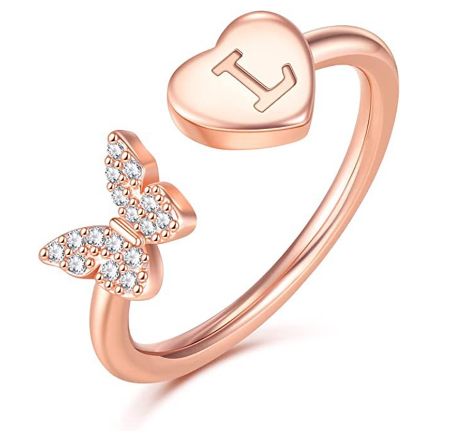 26 English letters Diamond ring Women's adjustable opening copper ring Jewelry L