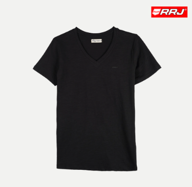 RRJ Basic Tees for Ladies Regular Fitting Shirt Trendy Fashion Plain V-Neck 117851-U Black