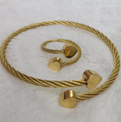 Stainless Gold Bangle With Ring Adjustable Bangles For Adult
