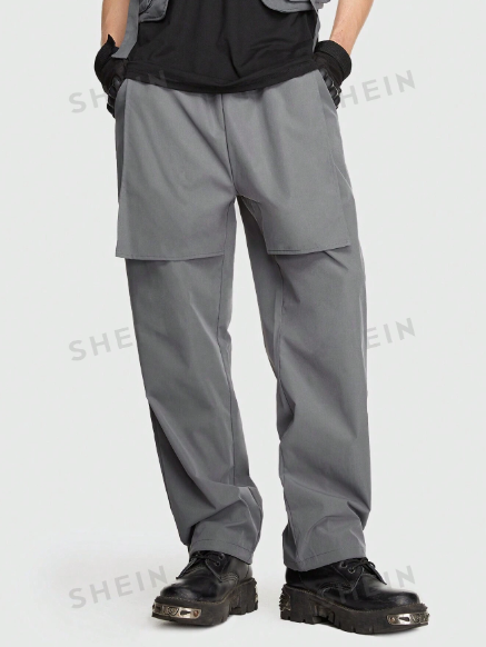 ROMWE Grunge Punk Guys Slant Pocket Drawstring Waist Cargo Pants