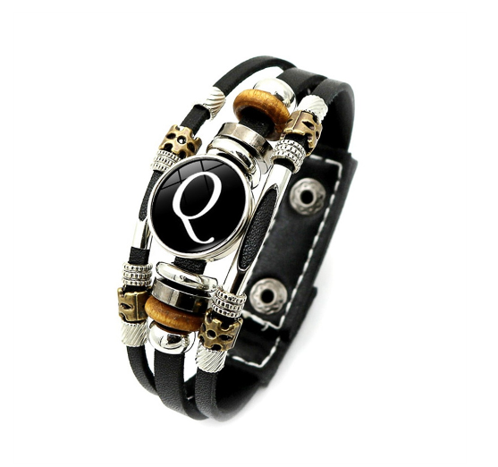 Fashion 26 Letter Leather Bracelets Multilayer A-Z Name Initials Bracelet For Men Women Wrist Accessories Jewelry Birthday Gifts Q
