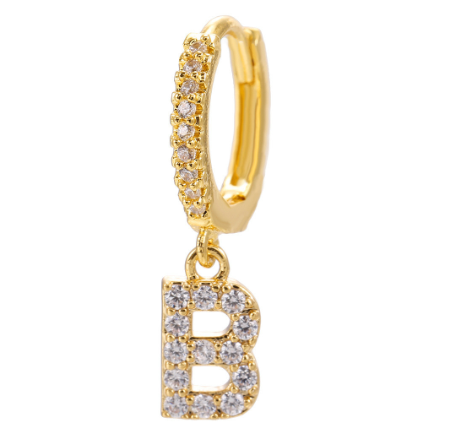Letter Hoop Earrings Alphabet Zirconia Earings 14K Gold Ear Stud R