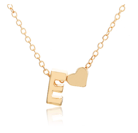 Fashion 26 Letter Pendant Necklace Peach Heart Letter Necklace Clavicle Chain Choker for Men Women Jewelry Gifts E