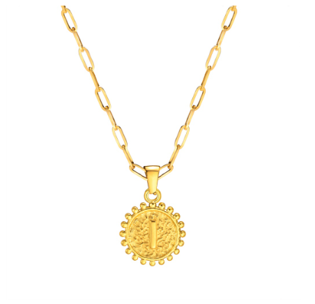 Vnox Initial 14K Gold-Plated Necklace, Round Pendant Adjustable Alphabet Letter Necklace for Women Men I