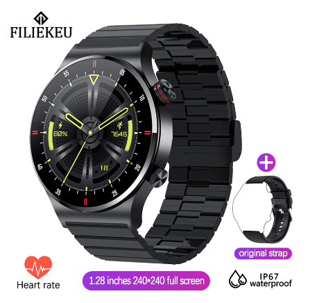 FILIEKEU New Hwgt2 Smart Watch HD AMOLED Screen Support Ecg Plus Ppg Bluetooth Call Sports Fitness Fashion Waterproof For Android Ios STEEL BLACK B