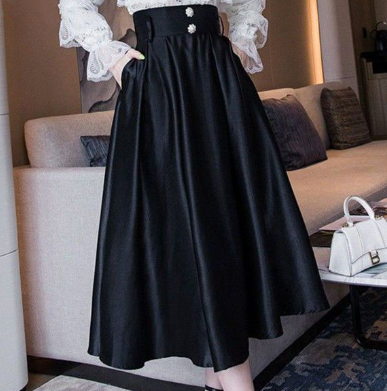Spring and Autumn Large Swing Skirt High Waist Slimming Umbrella Skirt