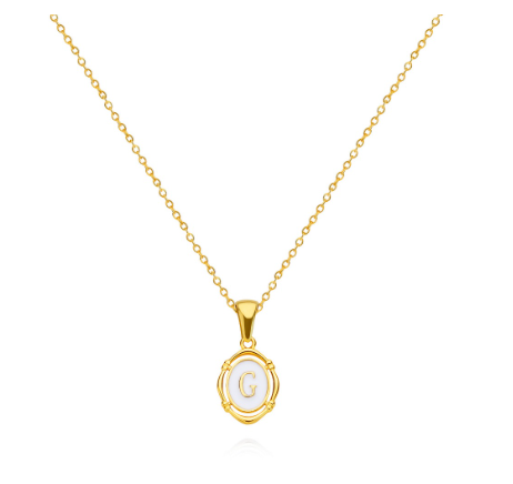 26 Letter Pendant Necklace 18k Gold Oval Shell Neck Chain Necklace Fashion Gift G