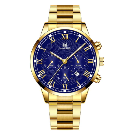 Men's Waterproof Quartz Business Wacthes Stainless Stee Original Relo Waterproof Luminous Gold Watch For Men GOLD BLUE