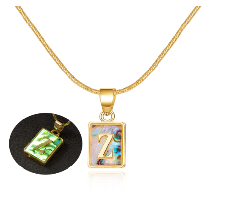 18K Gold 26 Letter Square Colorful Nightlight Pendant Snake Bone Chain Necklace English Letter Pendant Necklace Z