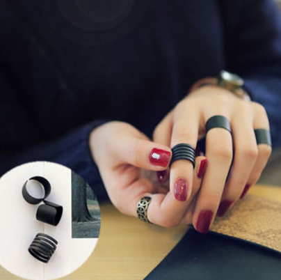 1Set/3Pcs Fashion Black  Knuckle Ring Band Midi Rings