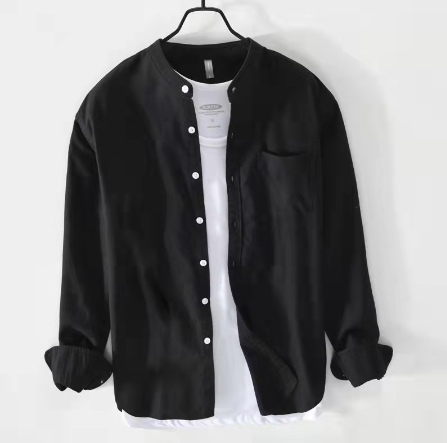 Huilishi 9 Colours Chinese Collar Cotton Long Sleeve Plain Men's Fashion Casual Shirt