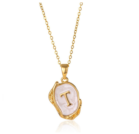 26 English Letter Necklace with Irregular Oil Drop Letters Pendant Necklace Chain in Gold T