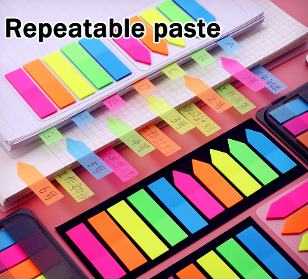 HGS 200 Sheets Color Transparent Fluorescent Sticky Note Flags Tabs Page Marker Index Sticke