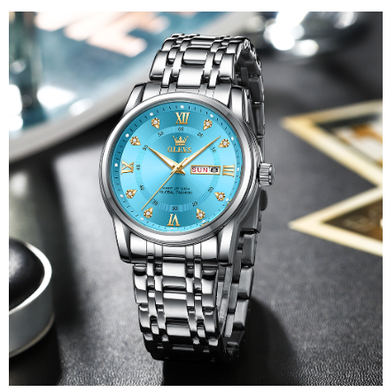 Olevs Men's Watch Waterproof Original Stainless Steel Business Luminous Relo Quartz Watches BLUE DIAL