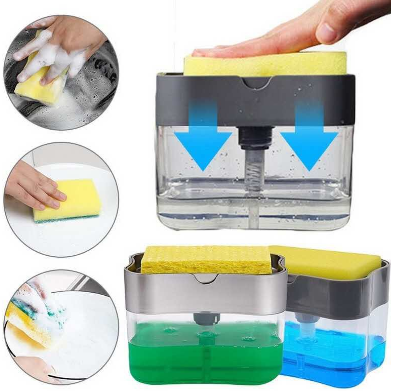 Portable Manual Dishwashing Soap Container With Sponge Kitchenware Cleaner-Z156