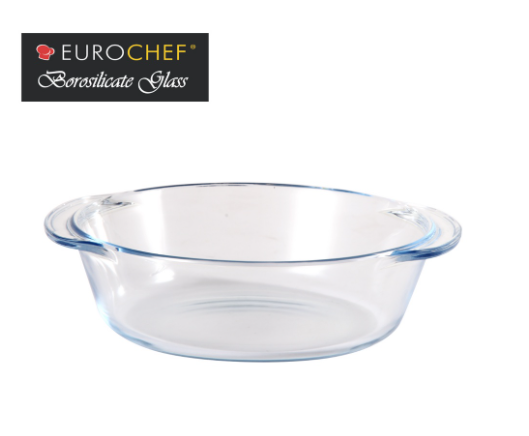 Eurochef BG007 Round Borosilicate Glass Baking Dish 900ml Circular Bake Tray Casserole with Handles