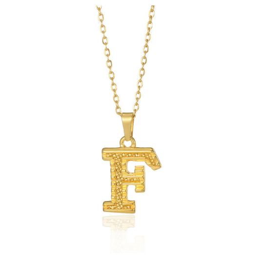 Stainless Steel Capital Initial Letter Necklaces For Women A-Z Alphabet Pendant Necklace F