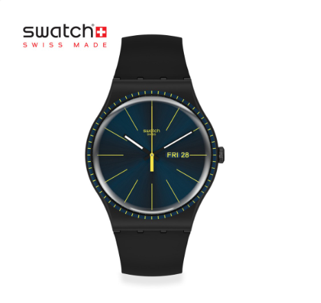 Swatch New Gent Black Rails SUOB731 Black Silicone Strap Watch