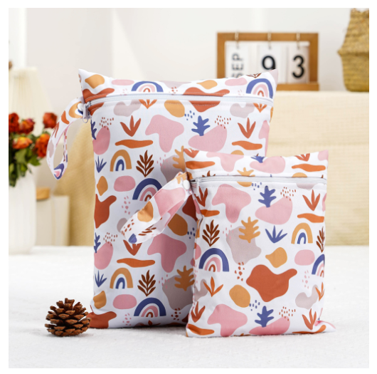 2pcs Reusable Wet Bags with Two Zippered Pockets and Handle 3