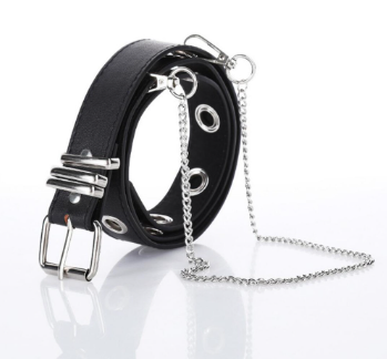 Women's Belt Metal Buckle PU leather Belt Single-Row Eye Decorative Chain Belts Punk Style Belt
