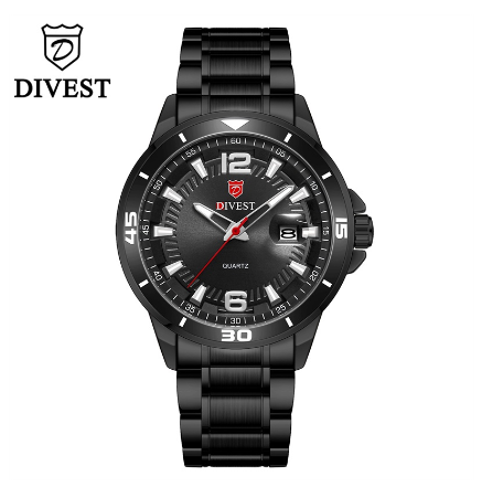 DIVEST Brand Luxury Mens Watches Fashion Waterproof Quartz Casual Male Military Original Calendar Men's Watches 9025 BLACK
