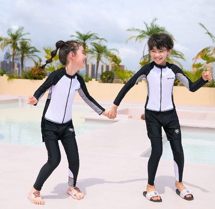 Girls Boys Swimsuit Set Children Long Sleeve Rash Guards Teenagers Full Body Swimwear Bathing Suit Surfing Diving Beachwears