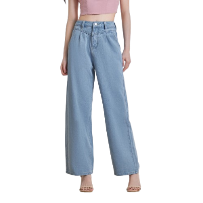 Lovito Women Casual Plain Structure Line Cat'S Whiskers Fabric Stitching Jeans L65ED092 (Light Blue)