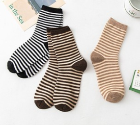 Lovito Women Casual Striped Basic Socks LNA27200 Brown/Black