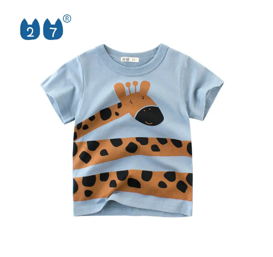 27Kids Quality Summer Clothing Kids Shirt Cotton Plane Fish Animals Dino Fashion Casual Boy Toddler D8