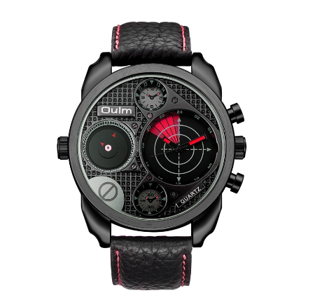 Oulm Two Time Zone Watches Men Military Watch RED